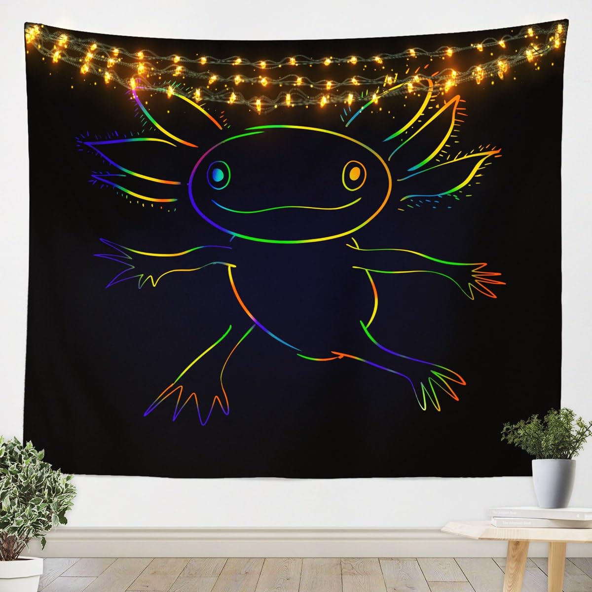 Feelyou Cute Axolotl Tapestry Cartoon Salamander Tapestry Wall Hanging for Kids Boys Girls Black Axolotl Wall Tapestry Ocean Sealife Wall Art for