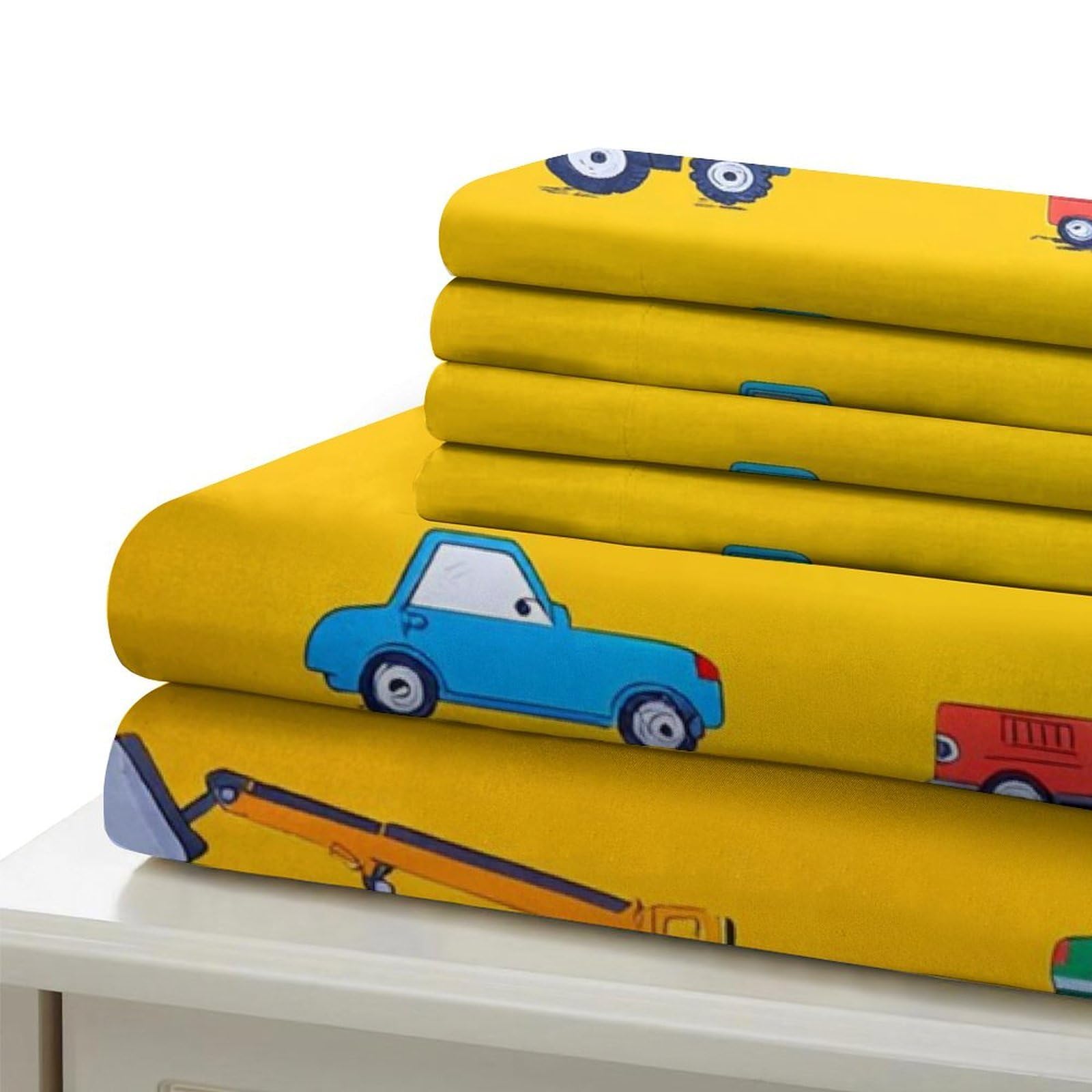 Kinder Bettwäsche Set Baufahrzeuge Gelb Mikrofaser Reißverschluss