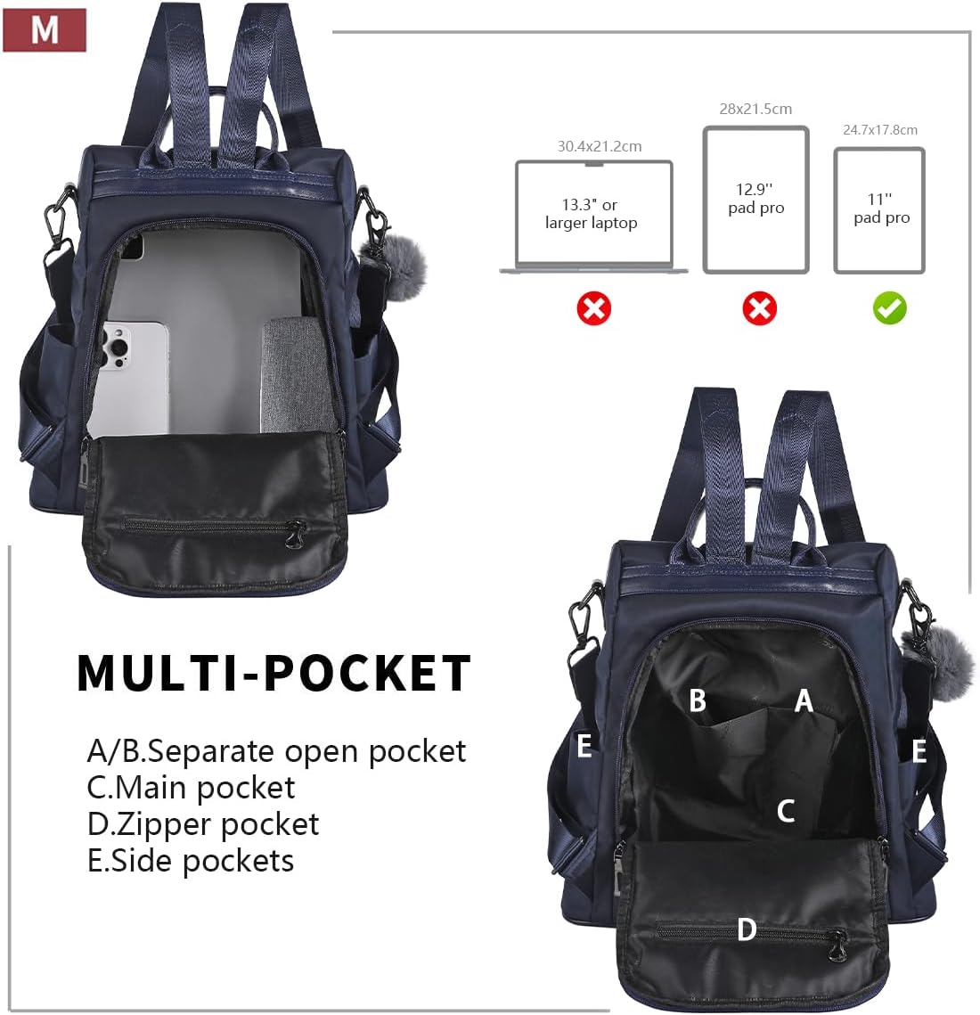 PINCNEL Women Backpack Purse Waterproof Nylon Anti-theft Rucksack Lightweight Shoulder Bag