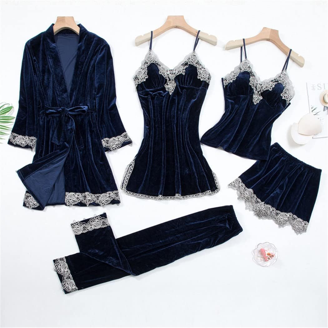 Haitpant Sexy Lace Nightwear Pajamas Suit Intimate Lingerie Women Velour Sleep Set Kimono Robe fleece Soft Homewear Sleepwear