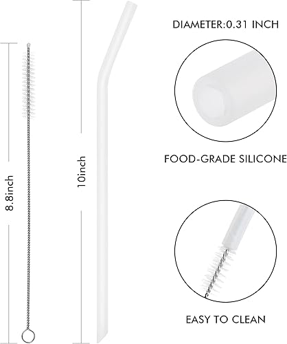 Miniatura 2 de Pajitas reutilizables de silicona transparente, 8 popotes largos y flexibles con 2 cepillos de limpieza para vasos YetiRticOzark de 20 y 30 onzas,