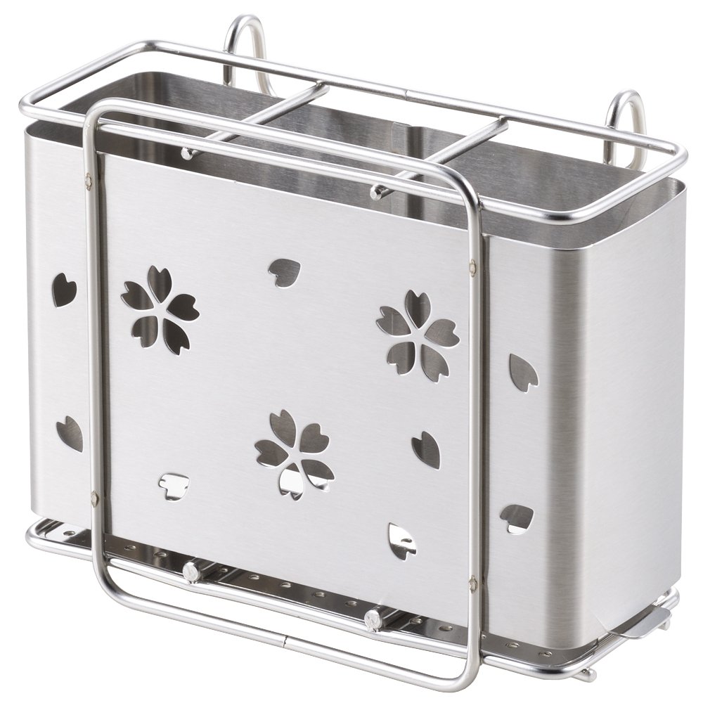 Yoshikawa Tsubame Sanjo 1305461 Kitchen Pocket, Cherry Blossom Chopsticks Holder, Cutlery Stand, Removable and Washable Bottom, Stainless Steel, Made in Japan : Home & Kitchen