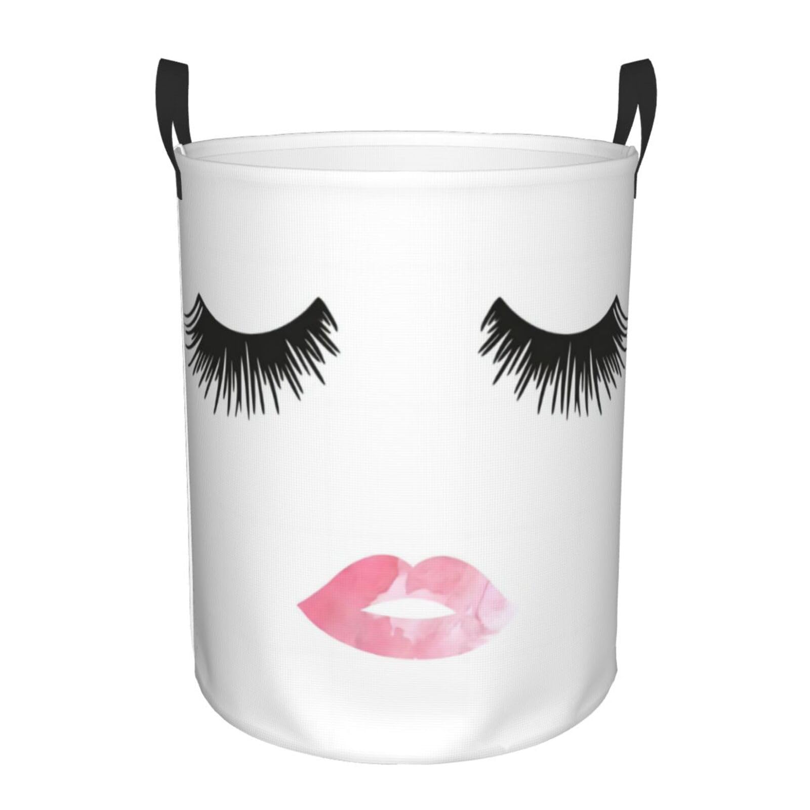M Circular Hamper – Collapsible Eyelash Lip White Print Laundry Basket