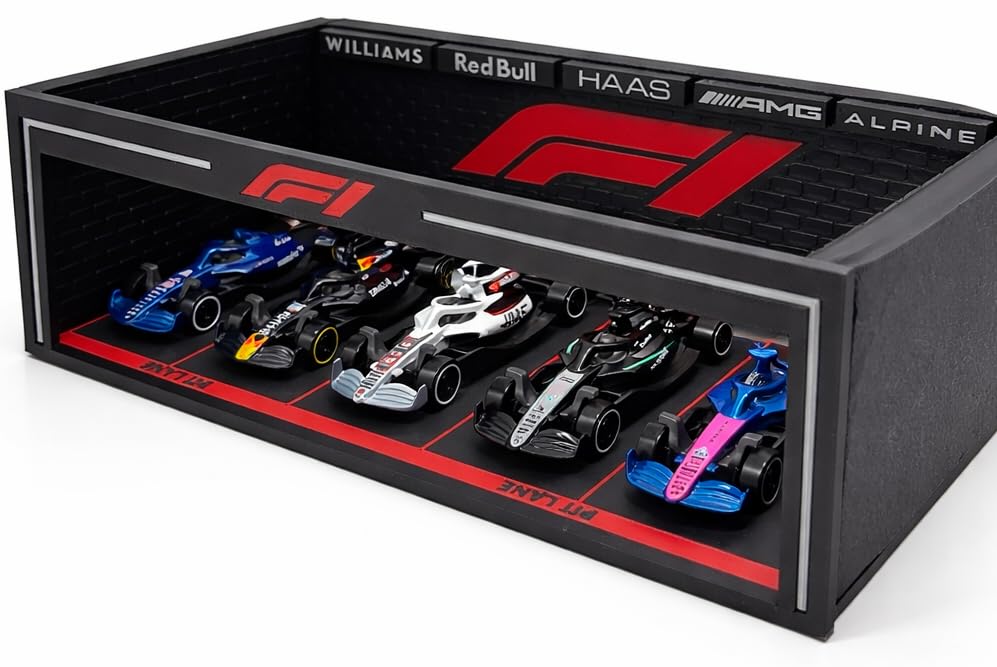 Image of Formula Racing Car Diorama Display Case for 1:64 Scale Cars | Pit Lane Style Collector Display for Diecast Cars | (No Cars Only Display Case) (Without Led Light)