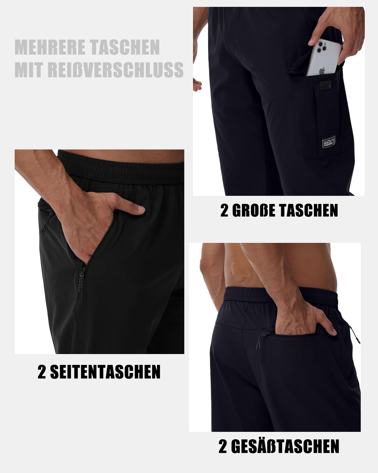 NANAMEEI Short 3/4 pour homme - Imperméable - Cargo - Pantalon de randonnée - Stretch - Pantalon de trekking - Pantalon d'été - Serren