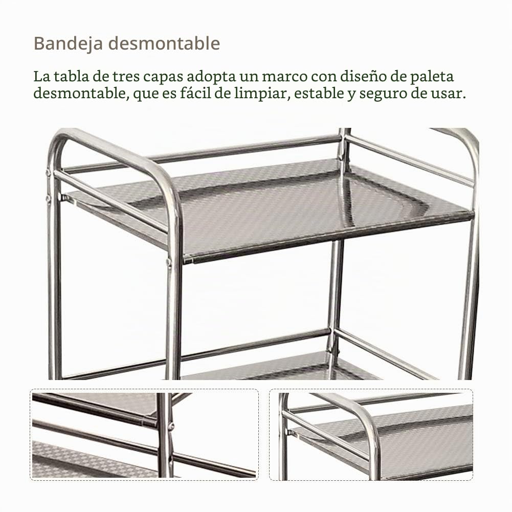 CLIPOP Carro de almacenamiento de cocina de 3 niveles, de acero inoxidable, carrito de servicio rodante con rueda de bloqueo para cocina, hoteles, restaurantes y hogares de cuidado (35 x 50 x 75 cm)
