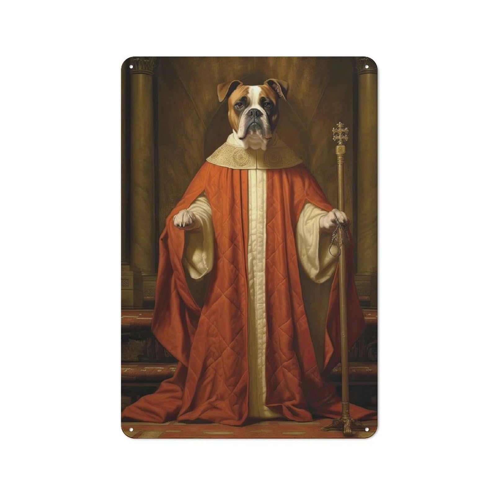 Junmoney Style-14 Metal Wall Plaque With Boxer Dog The Pope Design 30X20cm, Retro Small Space Decor For Flat, Dorm Room, Lounge Or Cafe