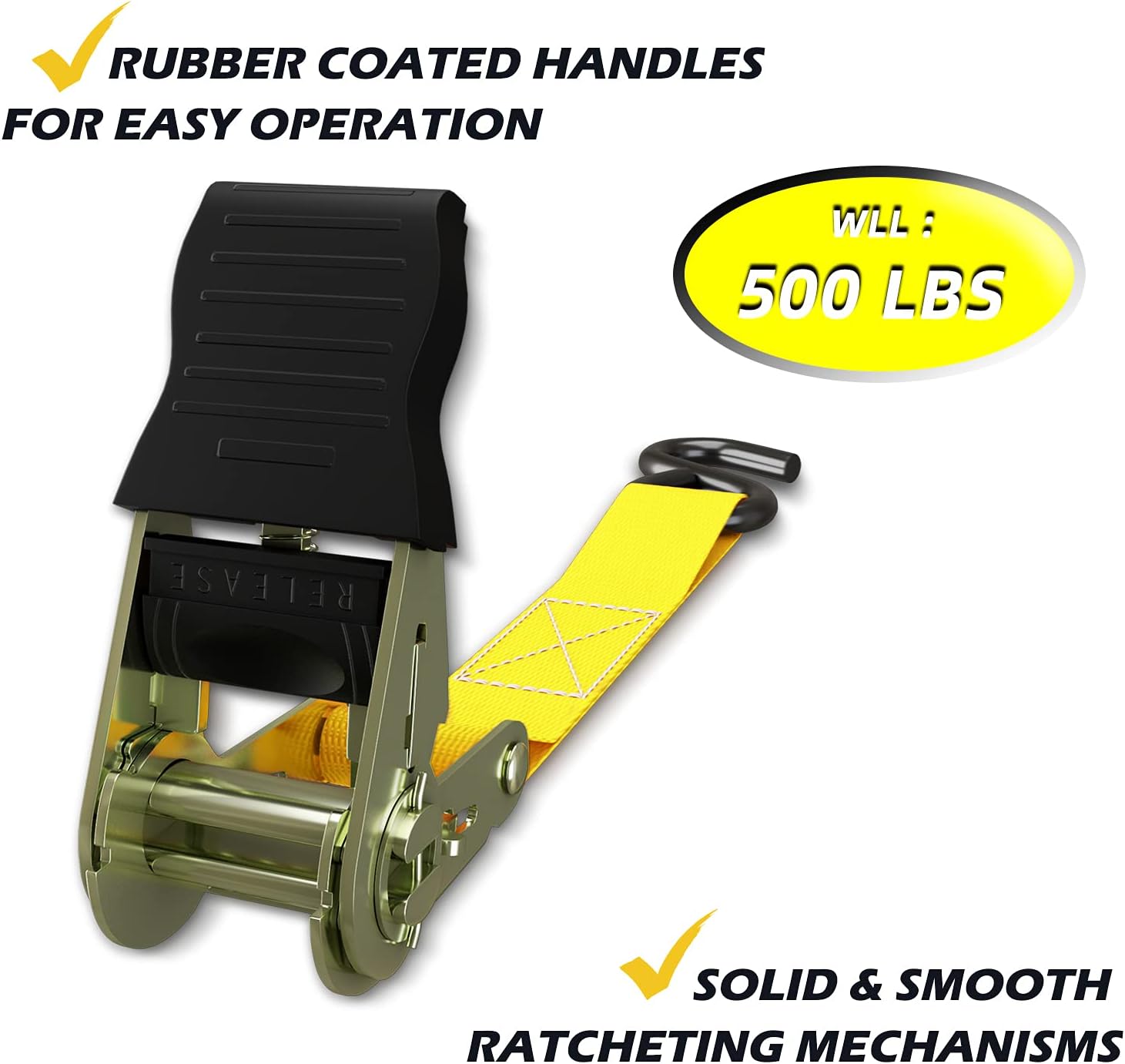 Ratchet Tie Down Strap 8-Pack 15 Ft - 500 lbs Load Cap with 1500 lbs Breaking Limit, Ohuhu Ratchet Tie Downs Logistic Cargo Straps for Moving Appliances, Motorcycle (Yellow)