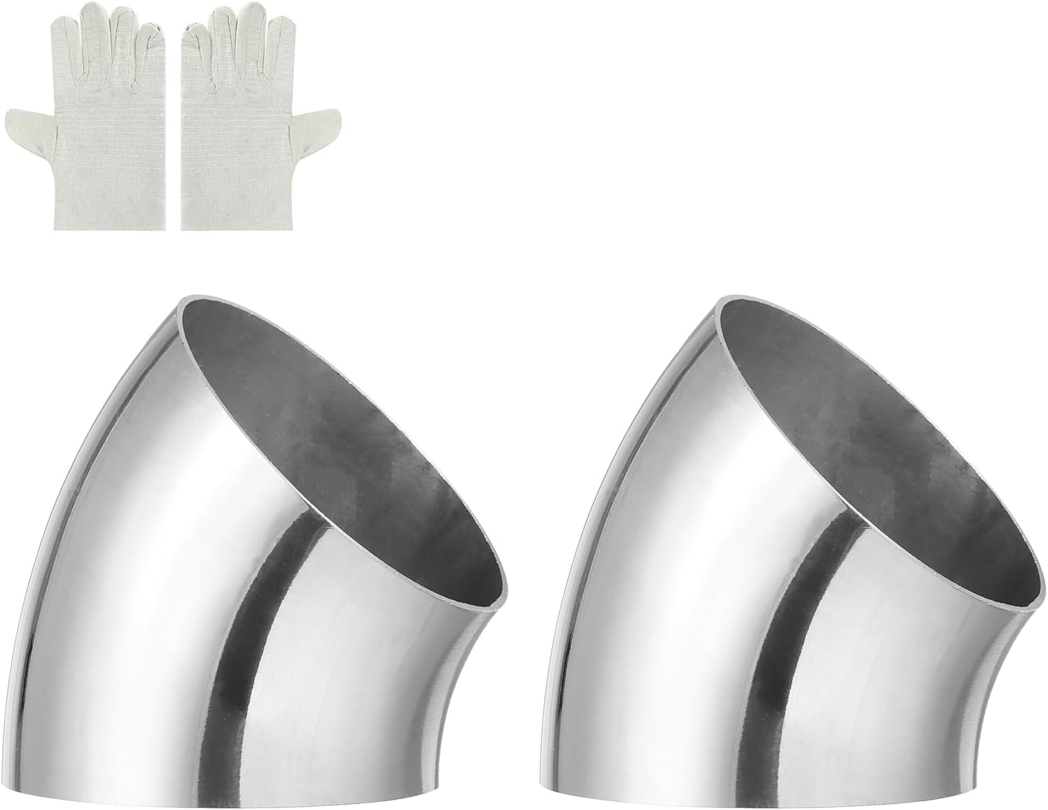 sourcing map 4 Pack 45 Degree Mandrel Bend Elbow with Welding Gloves, 76mm(3") OD 18 GA/0.05 inch Thickness 304 Stainless Steel 45°Exhaust Elbow for Exhaust System, Stair Handrail HVAC