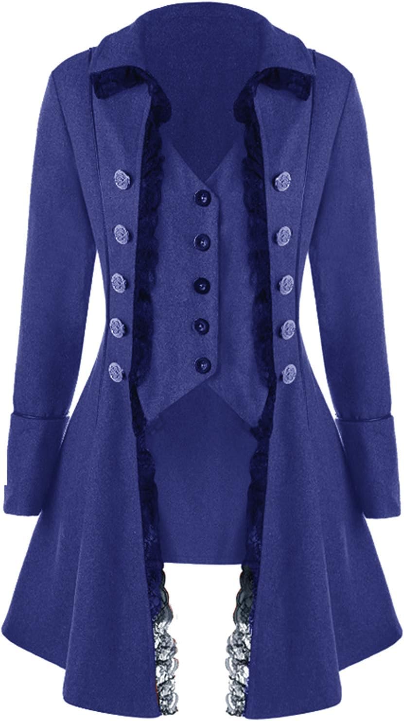 BITSEACOCO Women Renaissance Steampunk Jacket, Medieval Halloween Costumes Gothic Victorian Pirate Tailcoat Frock Coat