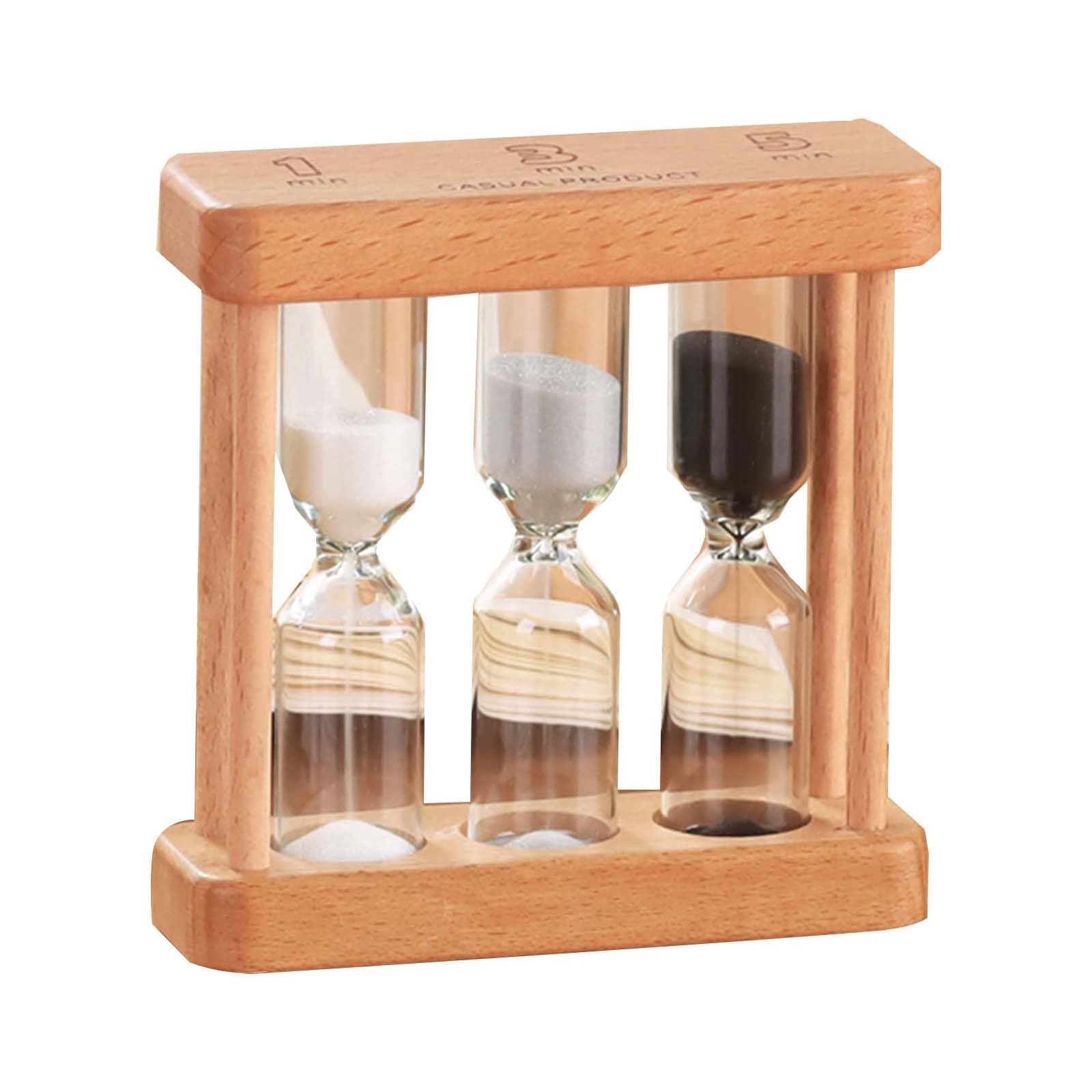 Wisfunlly Wooden Sand Hourglass Timer, Wood Frame Hourglass Sandglass Sand Clock Timer 1+3+5 Minute Mini Sand Timer, Desktop Hourglass Creative Sand Timer for Games Classroom Home Office Decoration