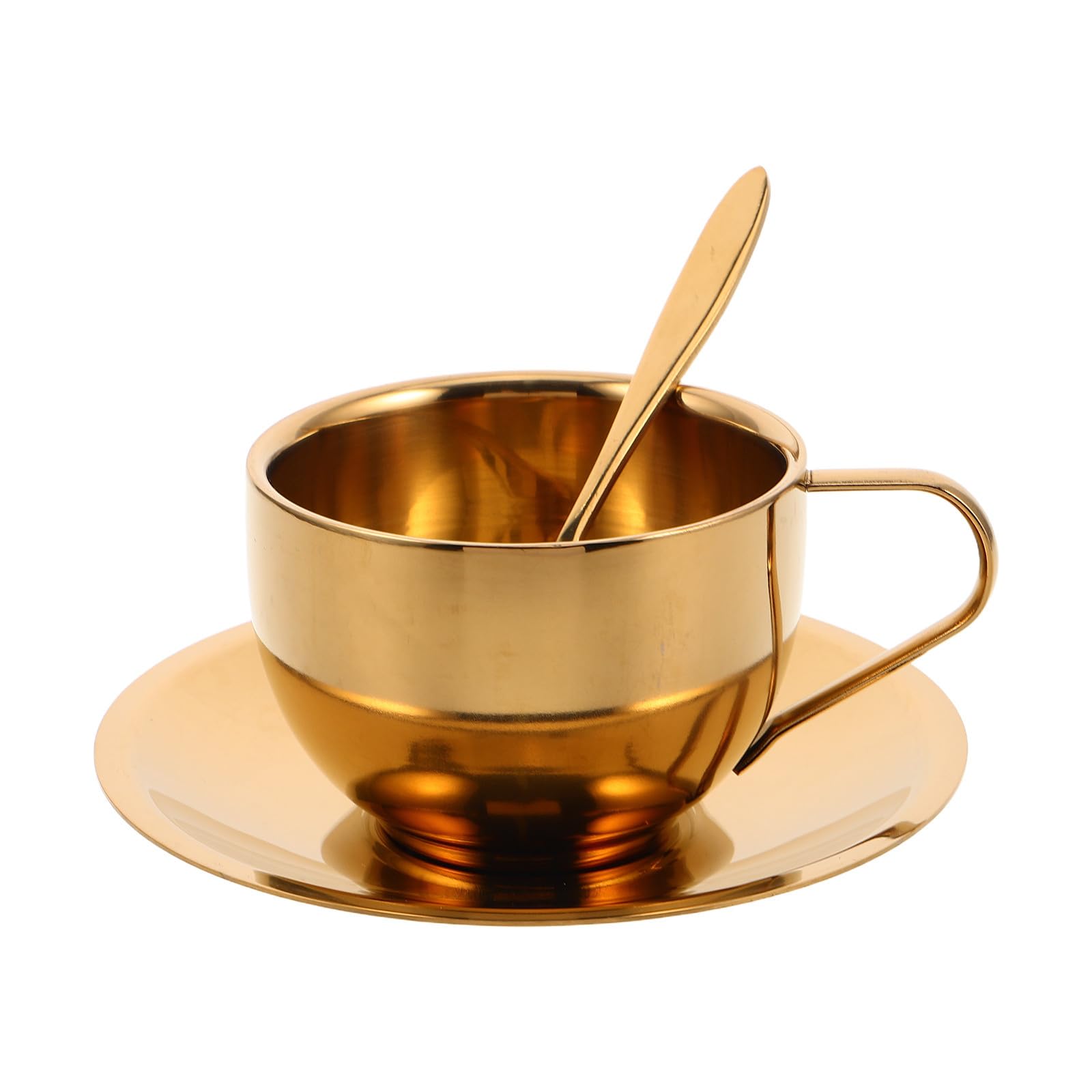 Taza de café espresso de 200ml con cuchara y platillo de acero inoxidable térmico aislado