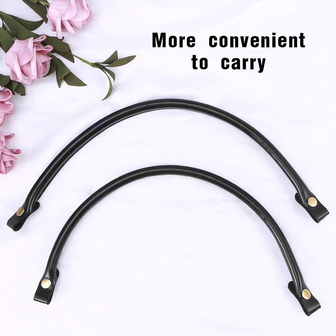 Poignées De Sac En Cuir PU - Lot De 2 Sangles Réglables 40cm Avec Bouton-Pression, Noir