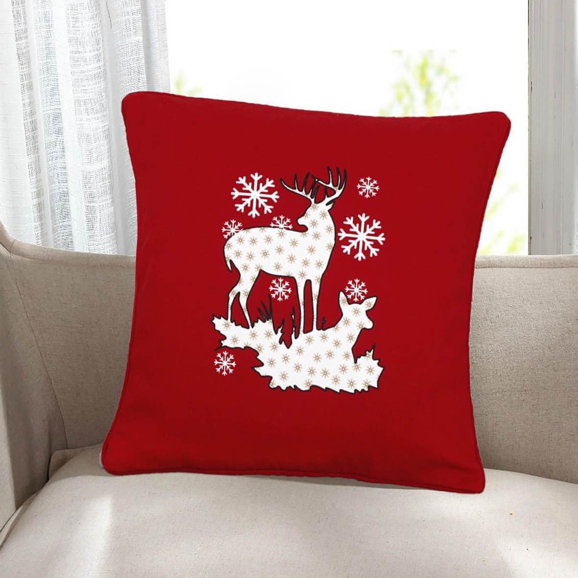 ARLINENS Pack of 2 Christmas Cushion Cover Decorations Indoor Décor Xmas Cushion Cover Throw Pillow Cases For Sofa Couches Home Bedroom Room in 18x18 (Snow Flakes)