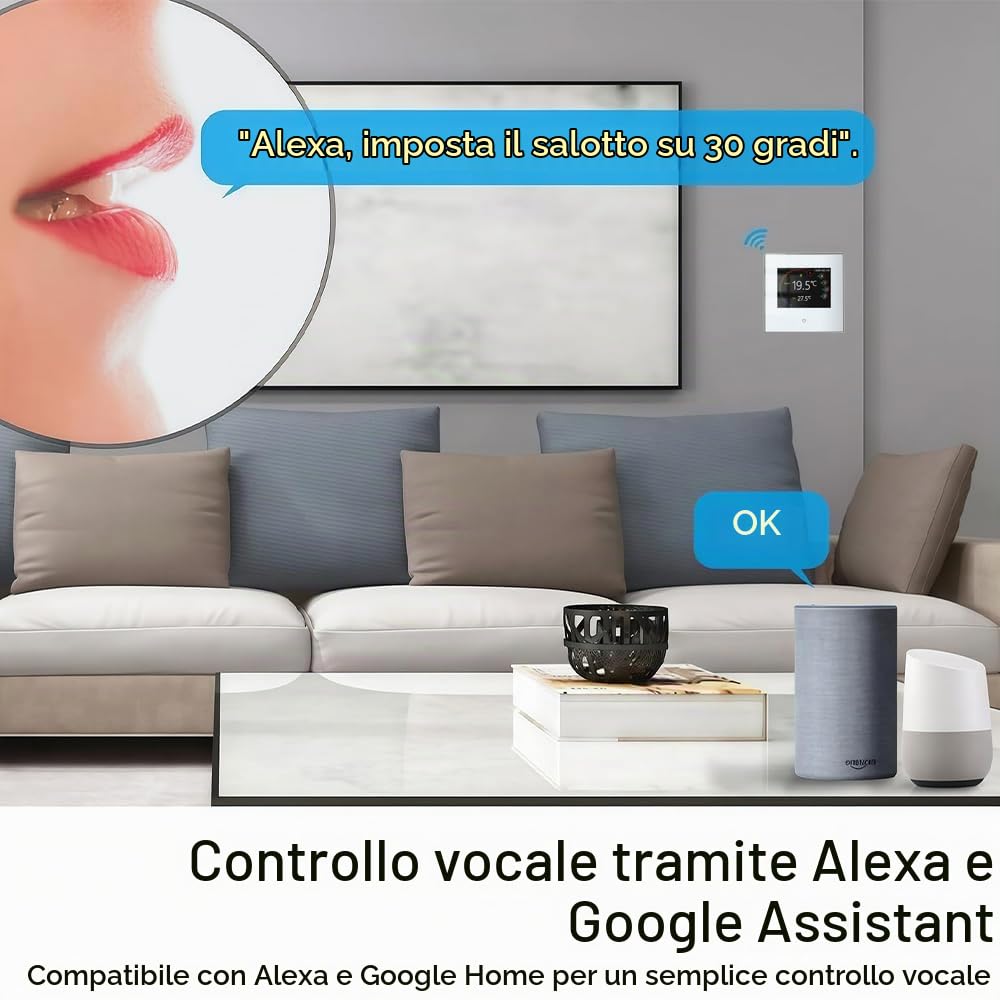 Wi-Fi Thermostat - Serie 2002 Termostato Programmabile | Touchscreen per Riscaldamento ad Acqua/Elettricità/Caldaia Compatibile con Alexa, Google Home e IFTTT