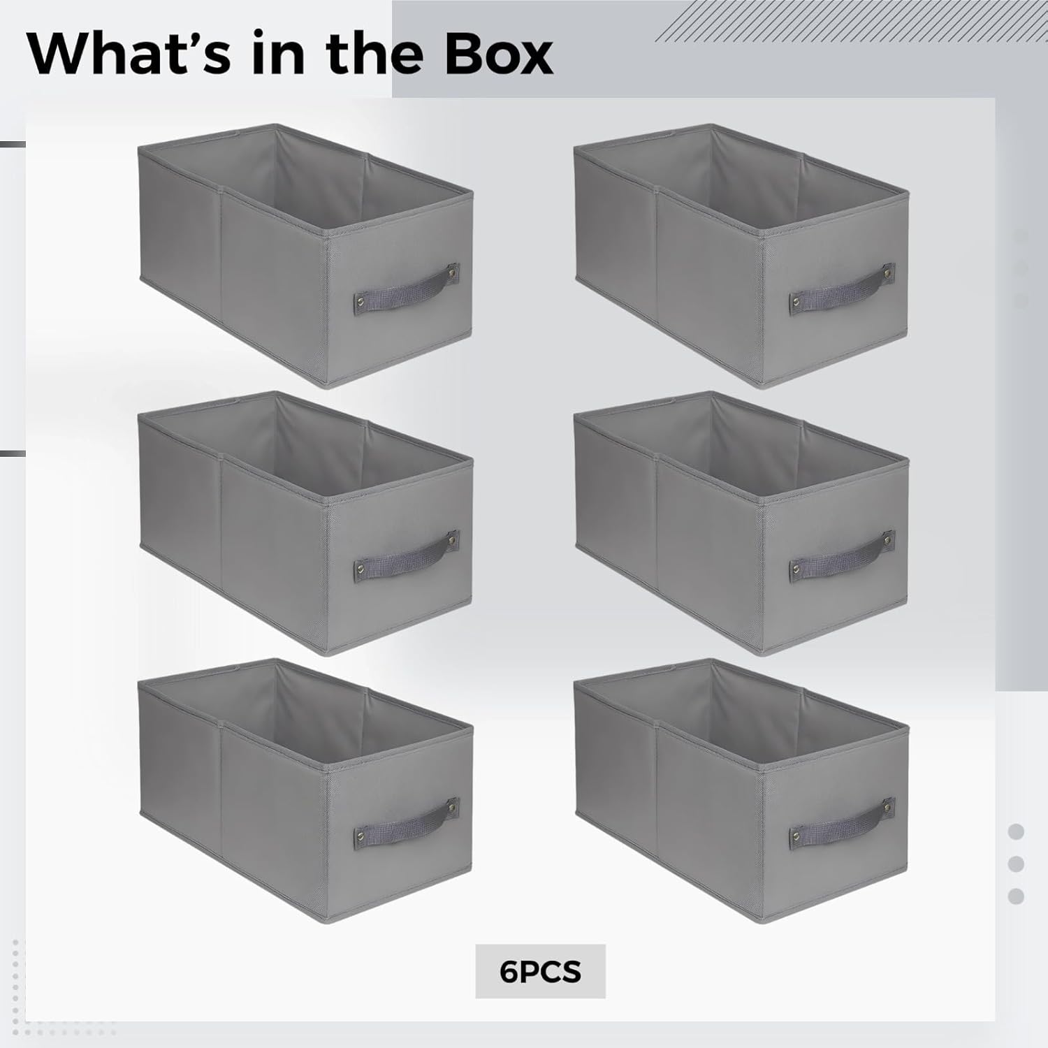 6 Pcs Closet Organizer, Foldable Clothes Storage Box, 14.2 x 9.8 x 7.9 in Fabric Bins, PP Bottom Panel, Rivet Handles, Starry Gray