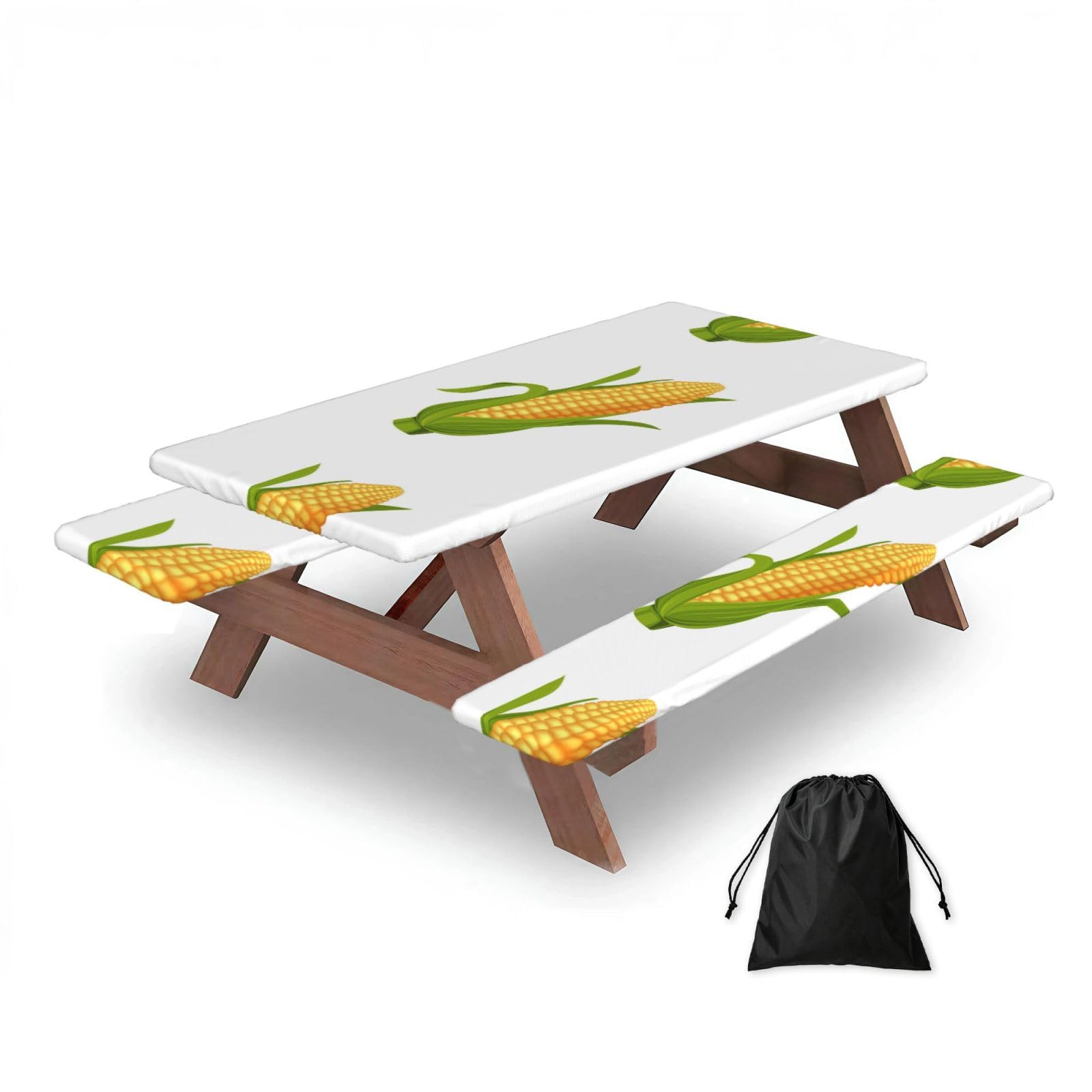Dopklna As Picture Fresh Ripe Corn Cobs Pattern, Picnic Table Cover With Bench Covers -Waterproof Elastic Fitted Tablecloth For Garden Camping Patio 76X152cm