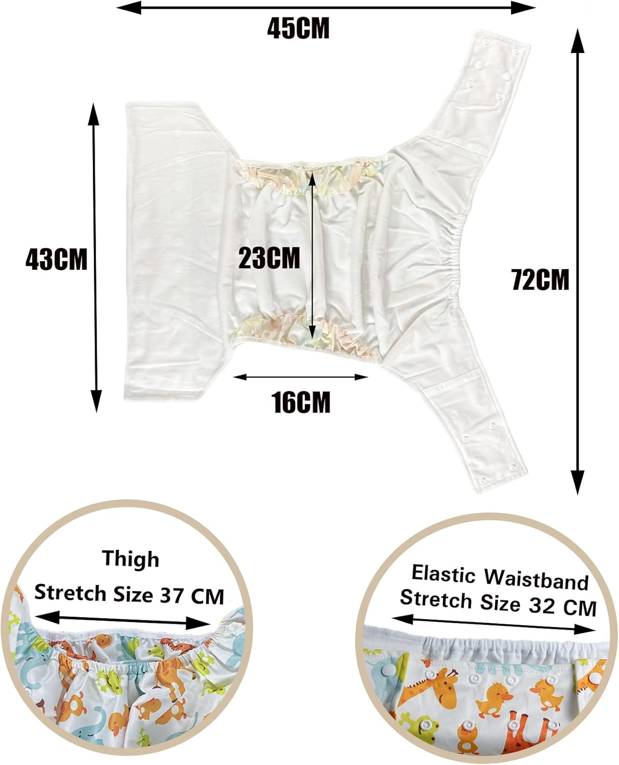 CutiePlusU Adult Cloth Diaper Washable Adult Pocket Nappy Cover Adjustable Reusable Breathable Leak Free - Cute Giraffe
