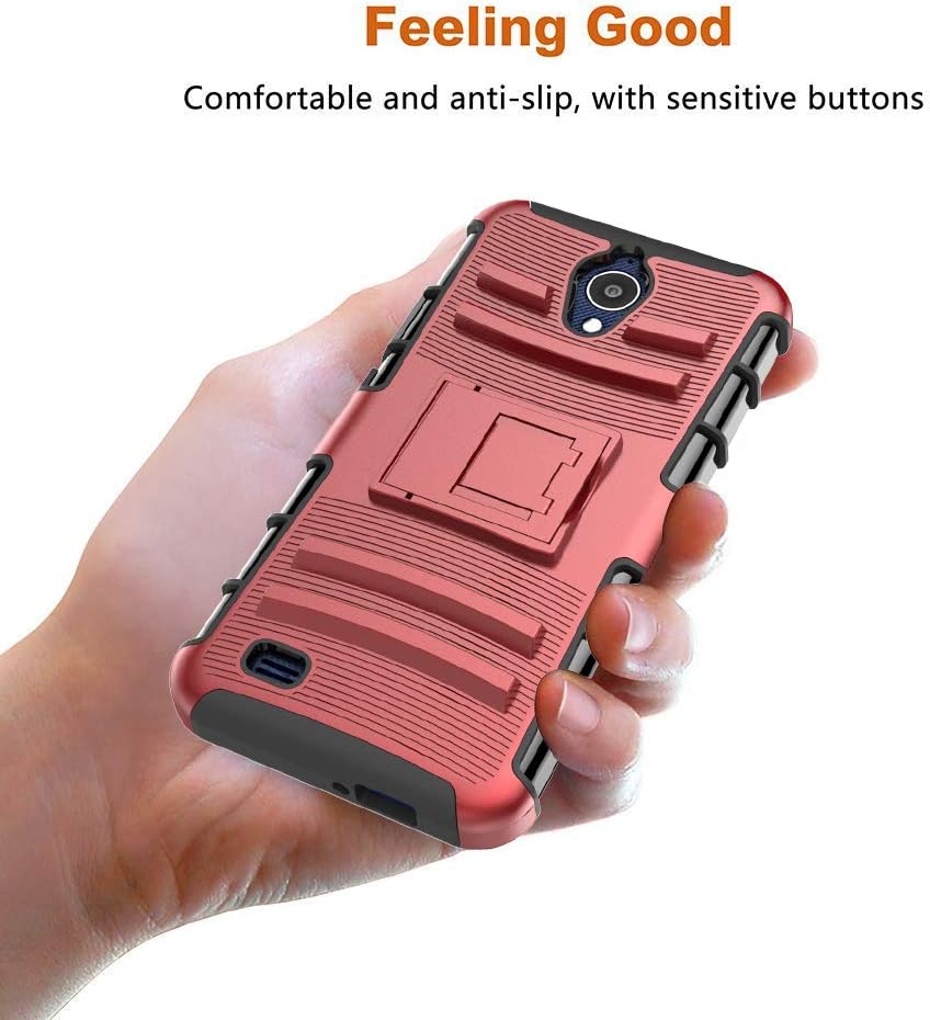 AT&T AXIA QS5509A Case (Not for Cricket Vision 2), Androgate [Armor Series] Hybrid Heavy Duty Combo Phone Case Cover with Kickstand for AT&T AXIA (Cricket Vision), Red