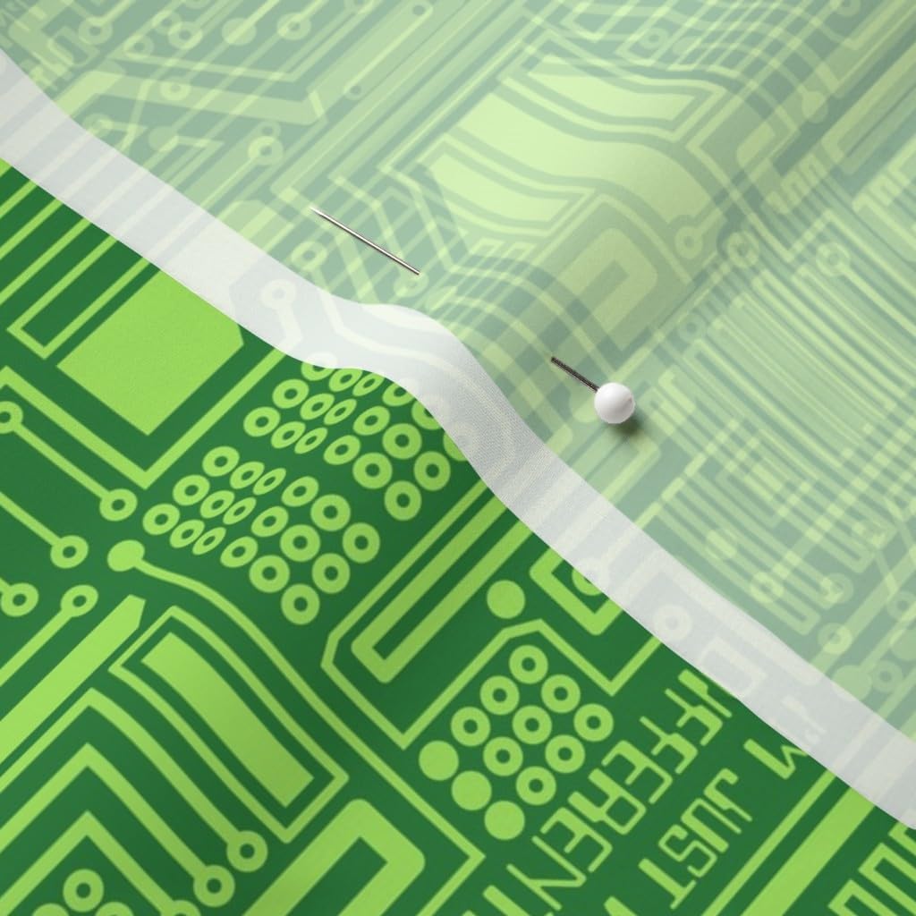 Spoonflower Fabric - Green Stem Technology Computer Circuit Board Geek Electric Nerdy Printed on Chiffon Fabric by The Yard - Sewing Fashion Apparel Dresses Home Decor