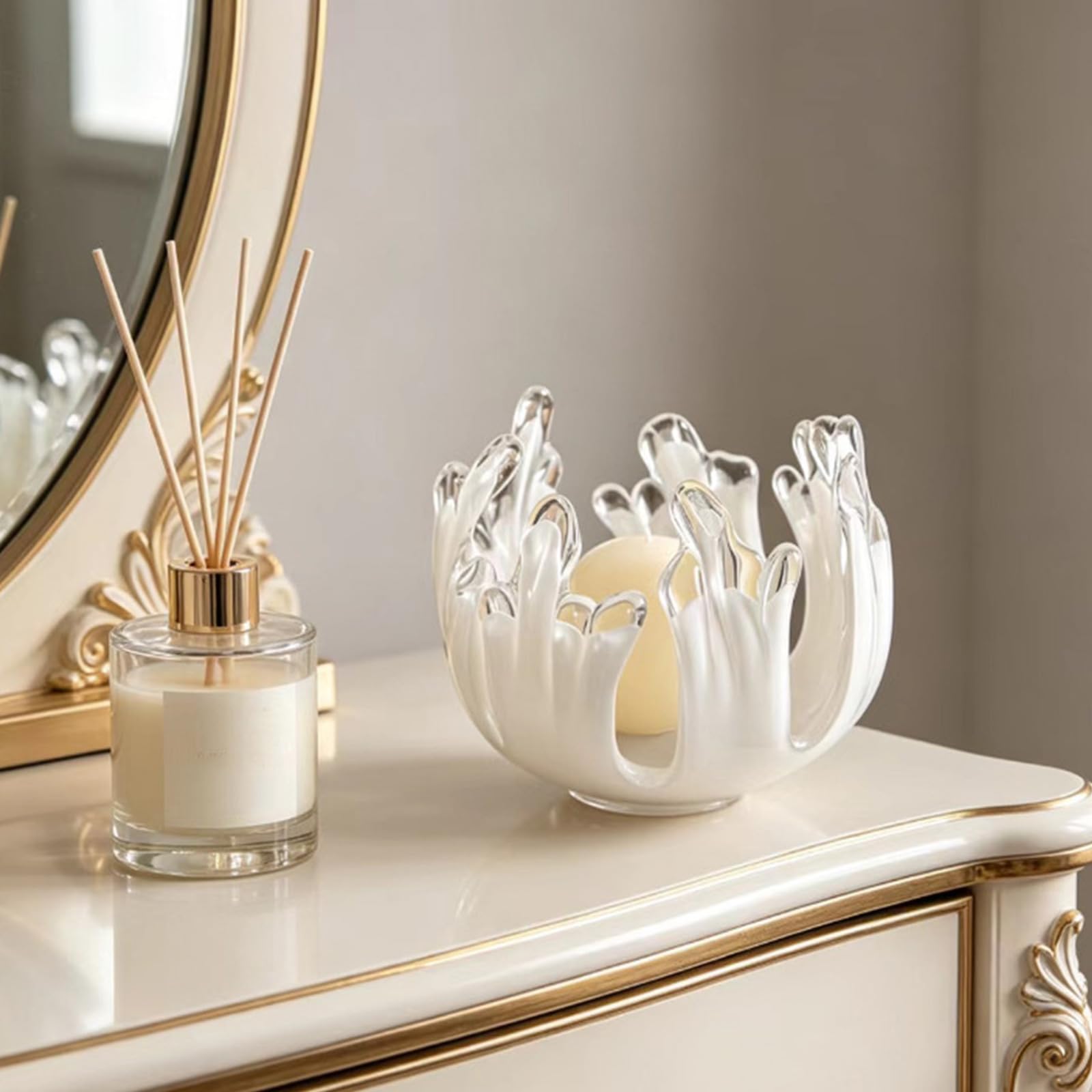 Soporte de cristal hecho a mano con diseño fluido contemporáneo artístico de ondas irregulares para joyas, decoración del hogar, centros de mesa de boda, decoración