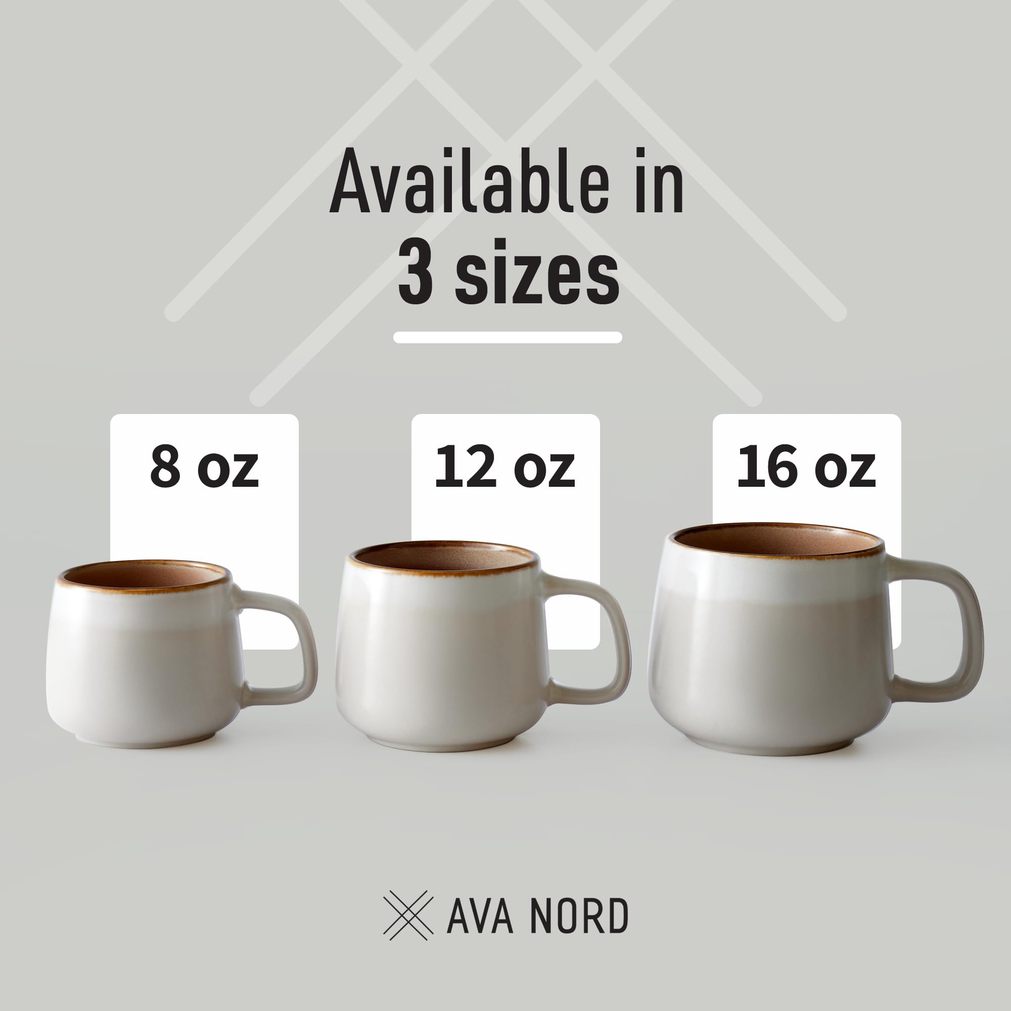 Ava Nord Set van 4 koffiemokken van keramiek met handvat, reactief glazuur, steengoed, koffiemokken, set voor thee, latte, cappuccino, cacao, warme chocolademelk - magnetron- en