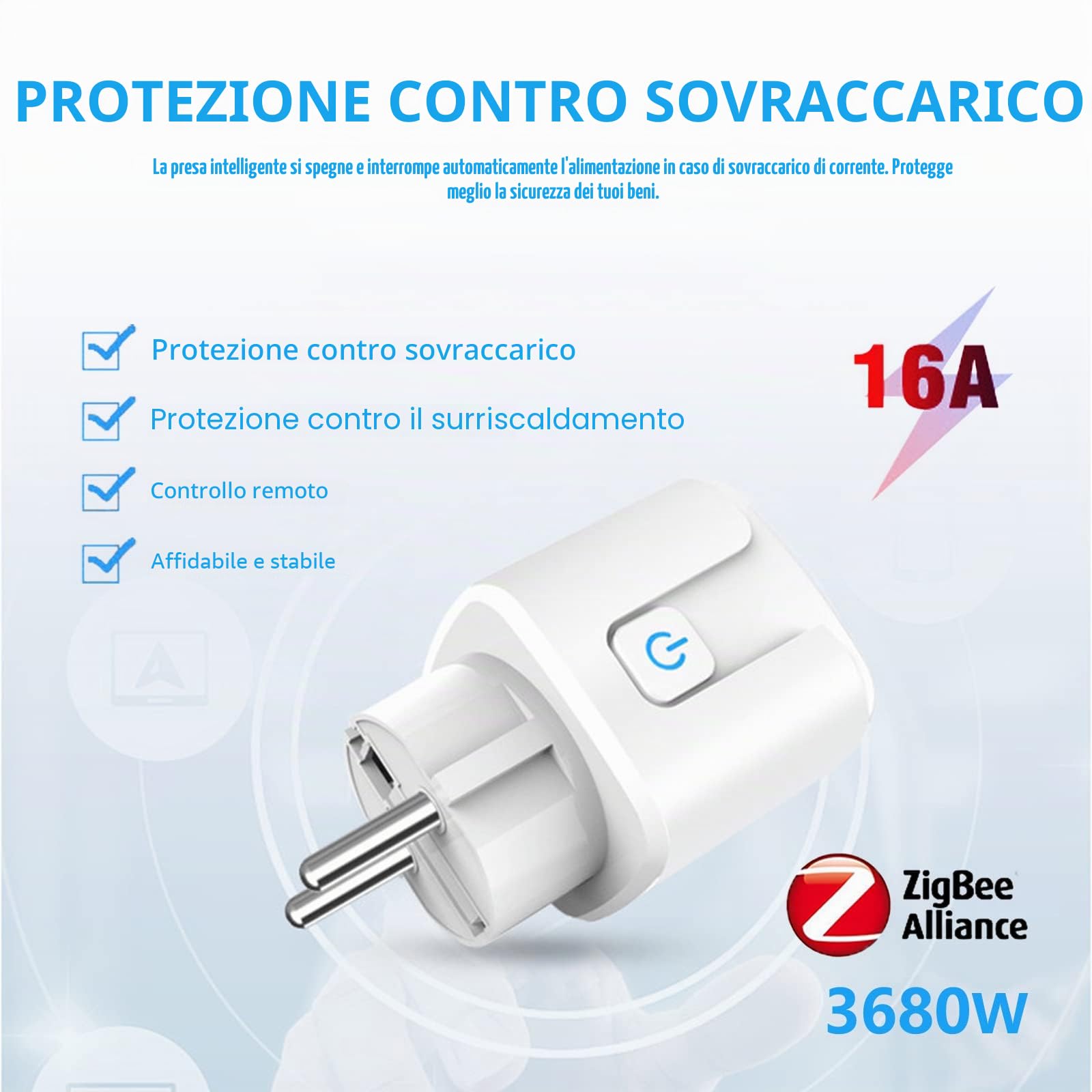 ZigBee Presa intelligente Alexa 16A, 3680W, Smart Plug con monitor di alimentazione, prese timer con telecomando, controllo vocale e funzioni di temporizzazione, supporto Alexa Google Home.4PCS