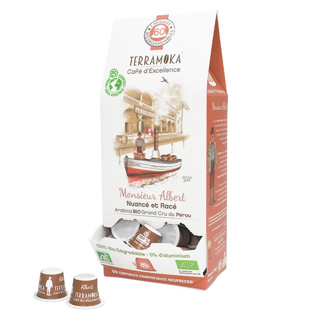 TERRAMOKA - Exzellenter Bio-Kaffee - 100% reiner Arabica aus Peru - Fruchtig, nuanciert und rassig - 300 Kapseln Kompatibel Zero Waste - Mr Albert- Frankreich