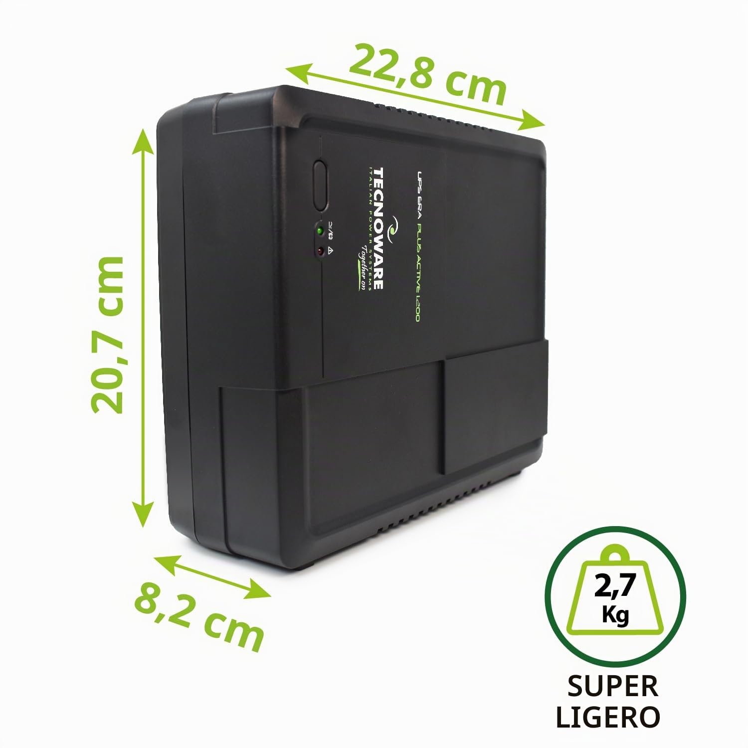Tecnoware Power Systems - UPS ERA Plus Active 1200, Protección Apagón para PC con PFC Activo, Mac, Consola Gaming, AVR, USB, 10min PC, 30min Consola, Listo para Usar