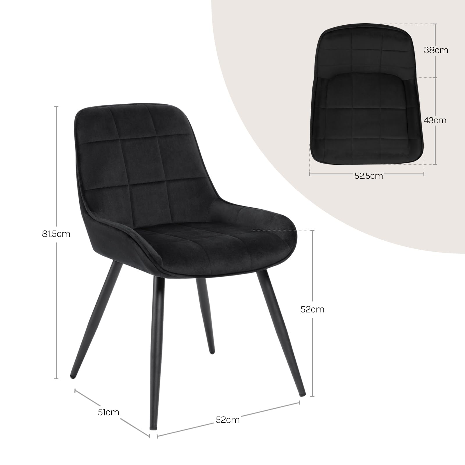 WOLTU Lot de 6 Chaises de Salle à Manger, Chaises Relaxantes en Velours, pour Salon, Salle de séjour, Cuisine, Chambre à Coucher,Noir, BH331sz-6