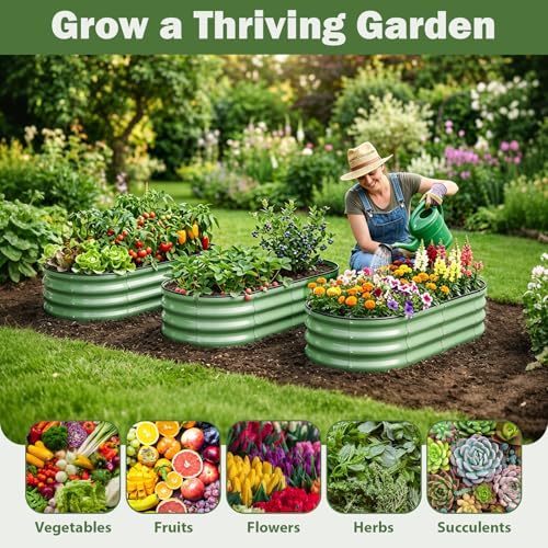 Image of 2 PCS Galvanized Raised Garden Bed 4x2x1 Ft, Oval Metal Outdoor Planter Box Kit with Safety Rubber Edge, Easy Assemble Bottomless Large Planting Container for Vegetable, Flower, Fruit, Green