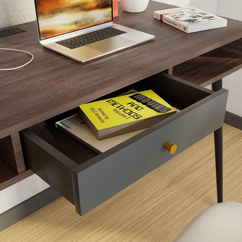 Miniatura 7 de kevinplus Escritorio moderno de mediados de siglo con cajón de 46.8 pulgadas con puerto USB de carga rápida y toma de corriente, escritorio para