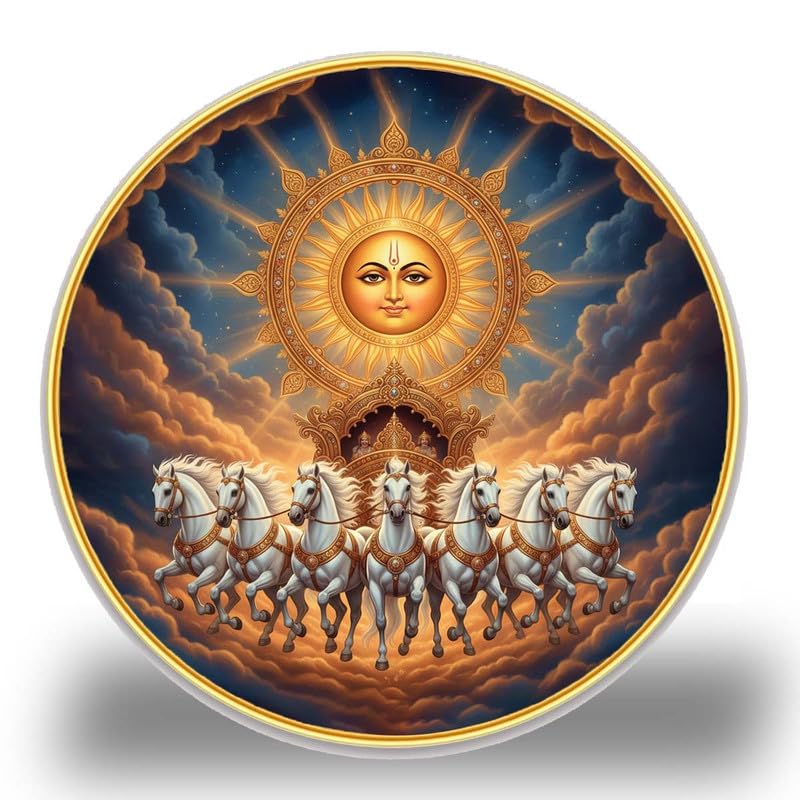 Seven Horses Vastu Painting with Golden Frame | Big Large Size 7 Running Horses Positive Energy Vastu Sparkle Laminated Round Wall Painting for home,office ||Animal, 12 x 12 inch ||w51-image-22