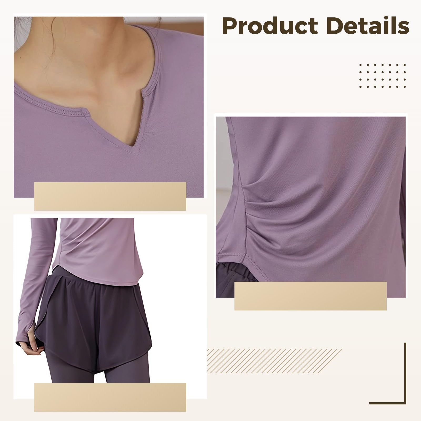 Ensemble de pilates noir deux pièces pour femme, taille XXL (61,2 à 68 kg), haut à manches longues, leggings ou shorts, matériau polyester-élasthanne, violet, taille unique