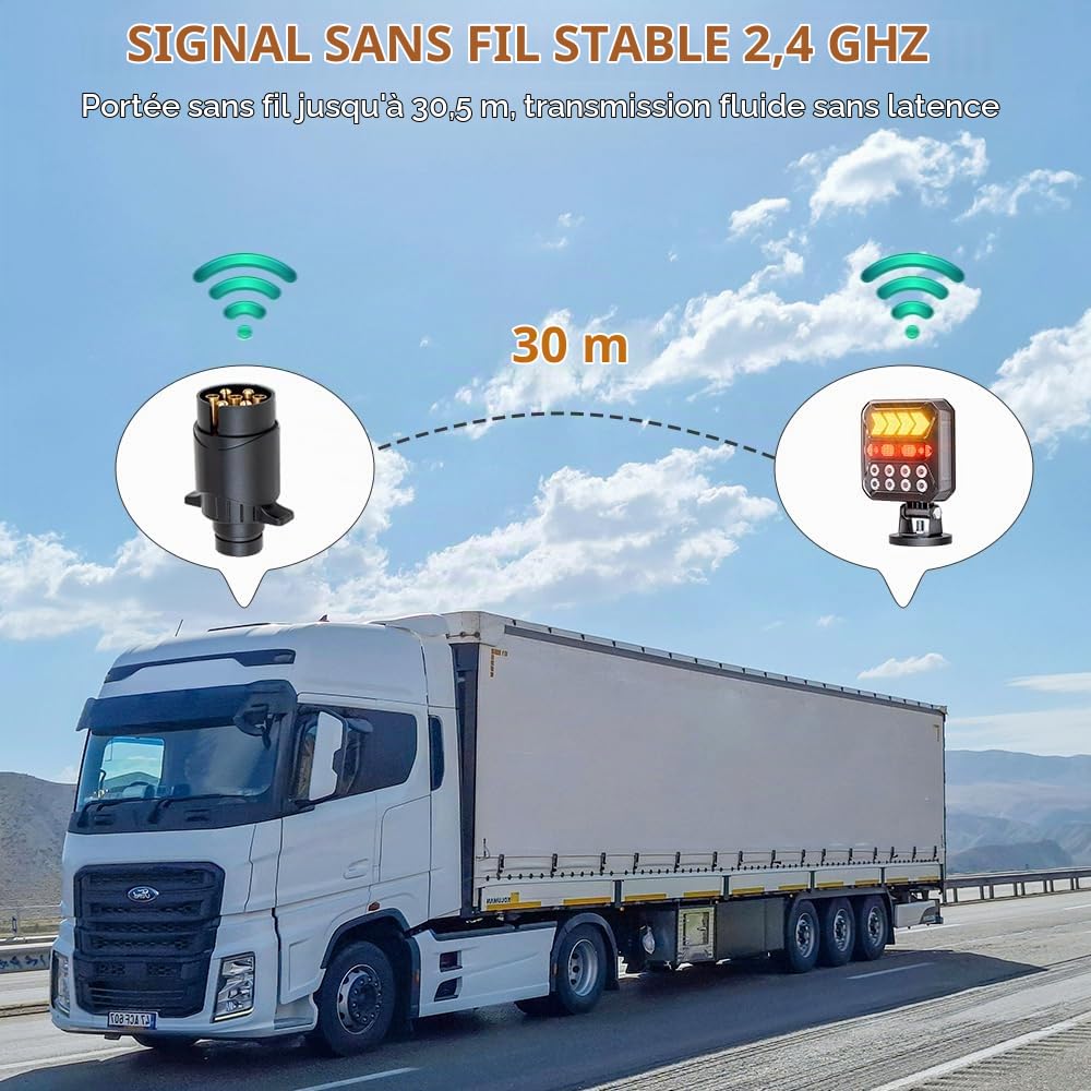 Ensemble Feux Arrière LED Magnétiques Bluetooth 12V/24V, Rechargeable Solaire, Autonomie 20h+, Étanche IPX6, pour Remorque Légère/Lourde, Semi-remorque, Tracteurs et Véhicules de Secours