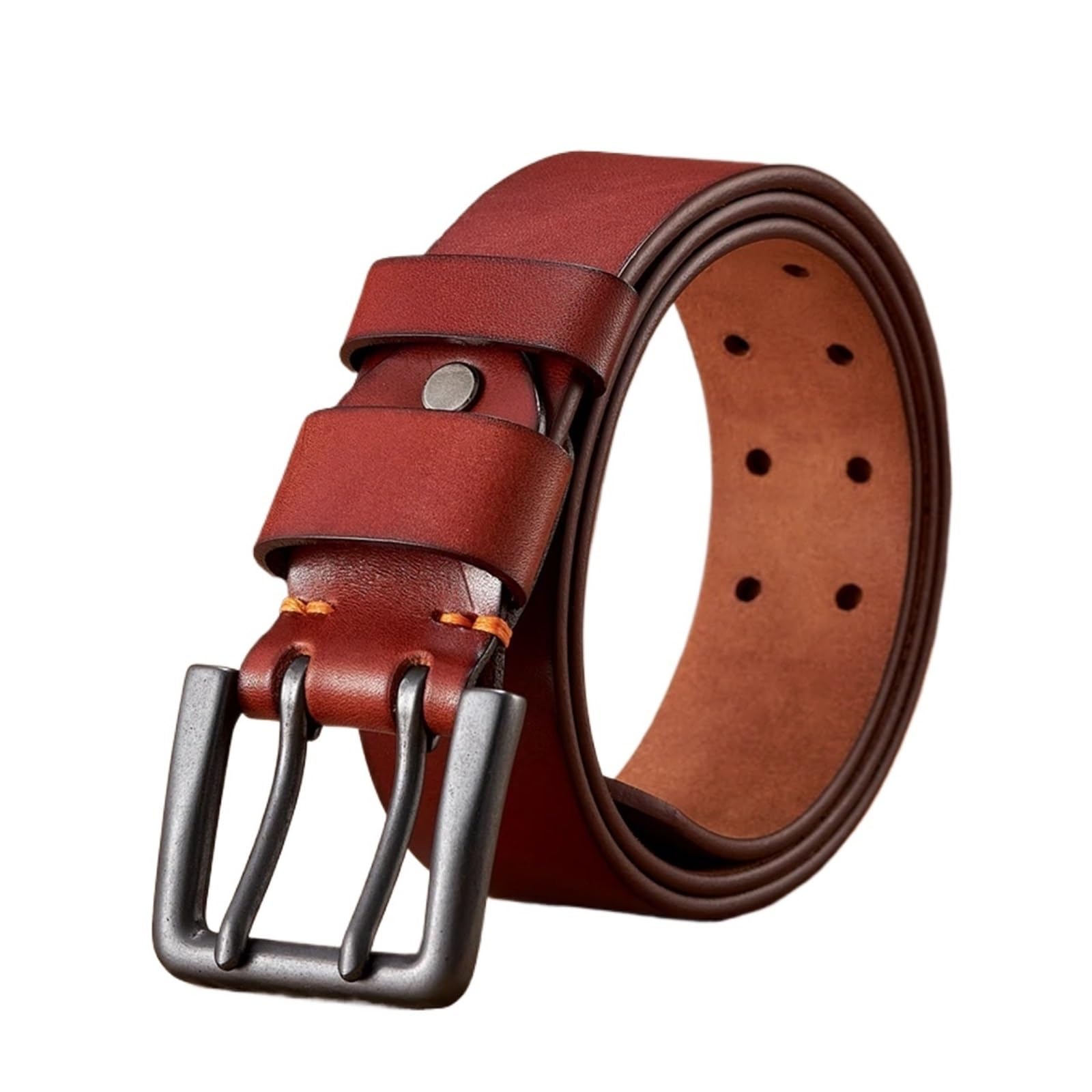 1 stücke Echtes Leder Gürtel for Männer Männlich Gürtel Doppel Pin Schnalle Cowboy Jeans Strap Gürtel(Red Brown,120cm)