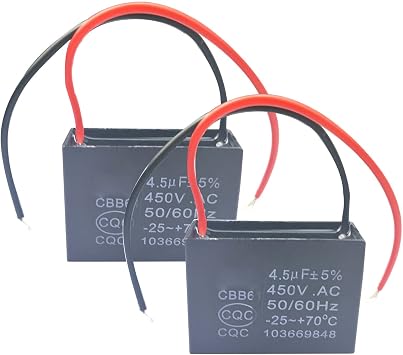 CBB61 Ceiling Fan Capacitor 2 Wire 4.5uf Compatible with 400/350/300/250VAC Fan Capacitor 50/60Hz CBB61-4.5uF2 Pack