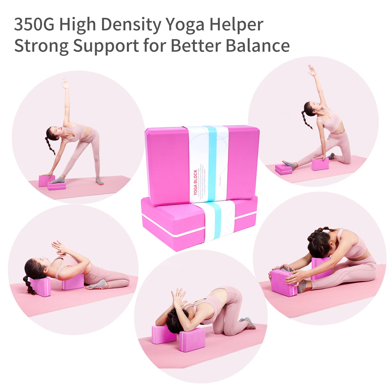 Blocchi da yoga con fascia elastica e borsa, blocchi per yoga in schiuma ad alta densità per stabilità, stretching profondo ed equilibrio, cinghia di resistenza a 12 anelli per yoga, pilates, danza e