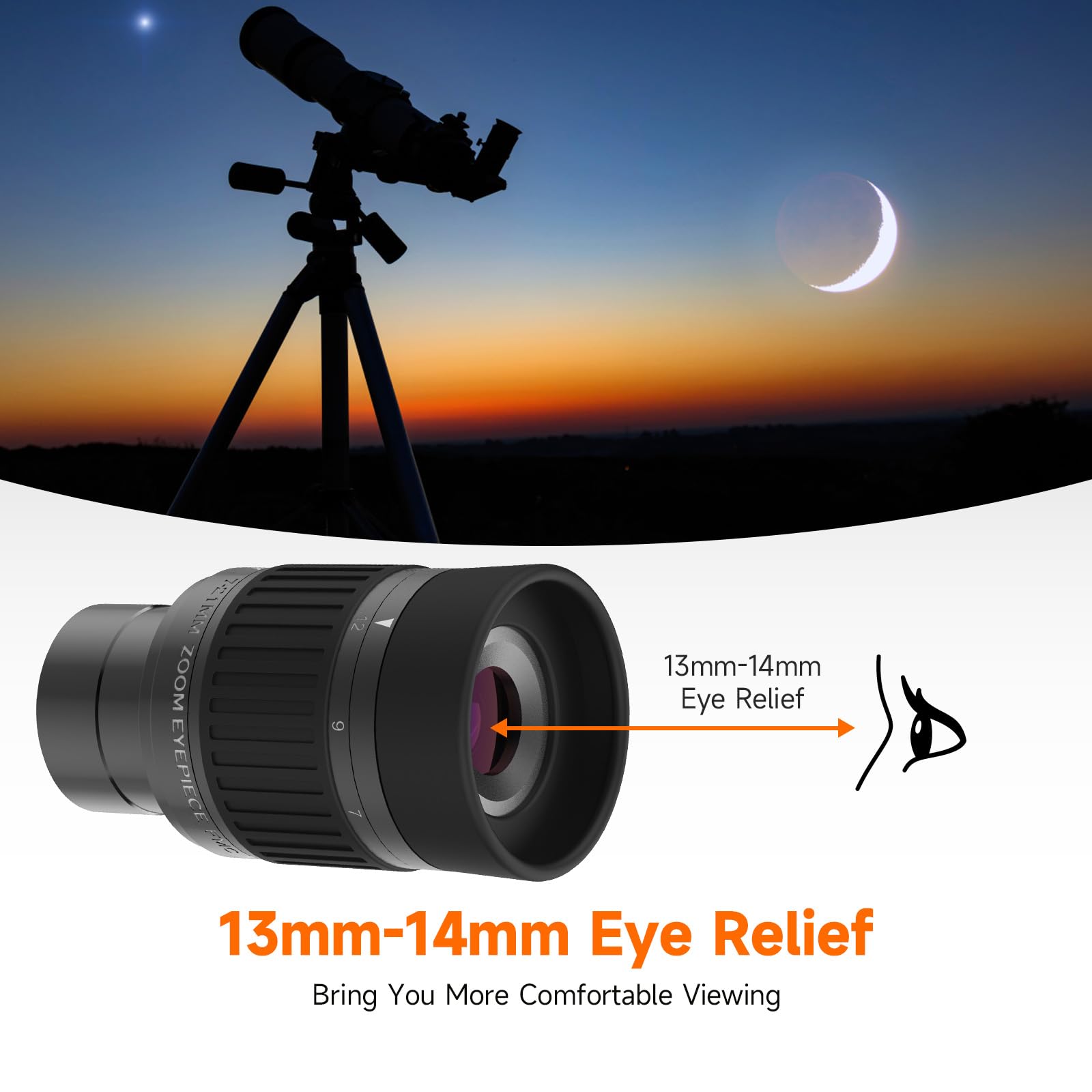 Svbony SV135 Oculaire de Télescope, Oculaire Zoom 1,25'' 7-21 mm pour Télescope, 52 Degrés FOV, Objectif de Télescope FMC 5 Éléments 3 groupes, Accessoires de Télescope d'observation Astronomique