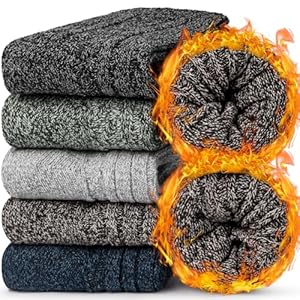 Chalier Finery 5 Pares Calcetines Calcetines de Invierno, Térmicos de Lana para Mujer Calcetines de Invierno Colores para Senderismo y Correr, Regalos de Cumpleaños