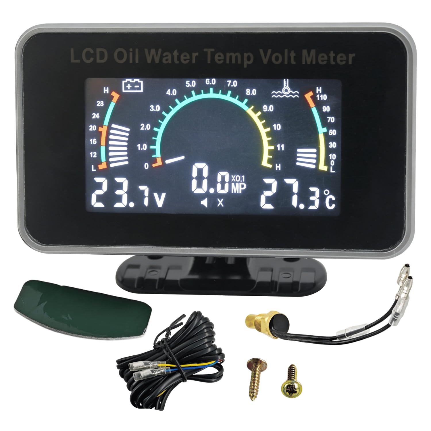 3-in-1 Multifunctional Car Meter Digital Oil Pressure Voltage Water Temperature Gauge - for Car Truck SUV Boat RV, 9-36V, 1/8NPT Sensor for Car Truck SUV Boat RV
