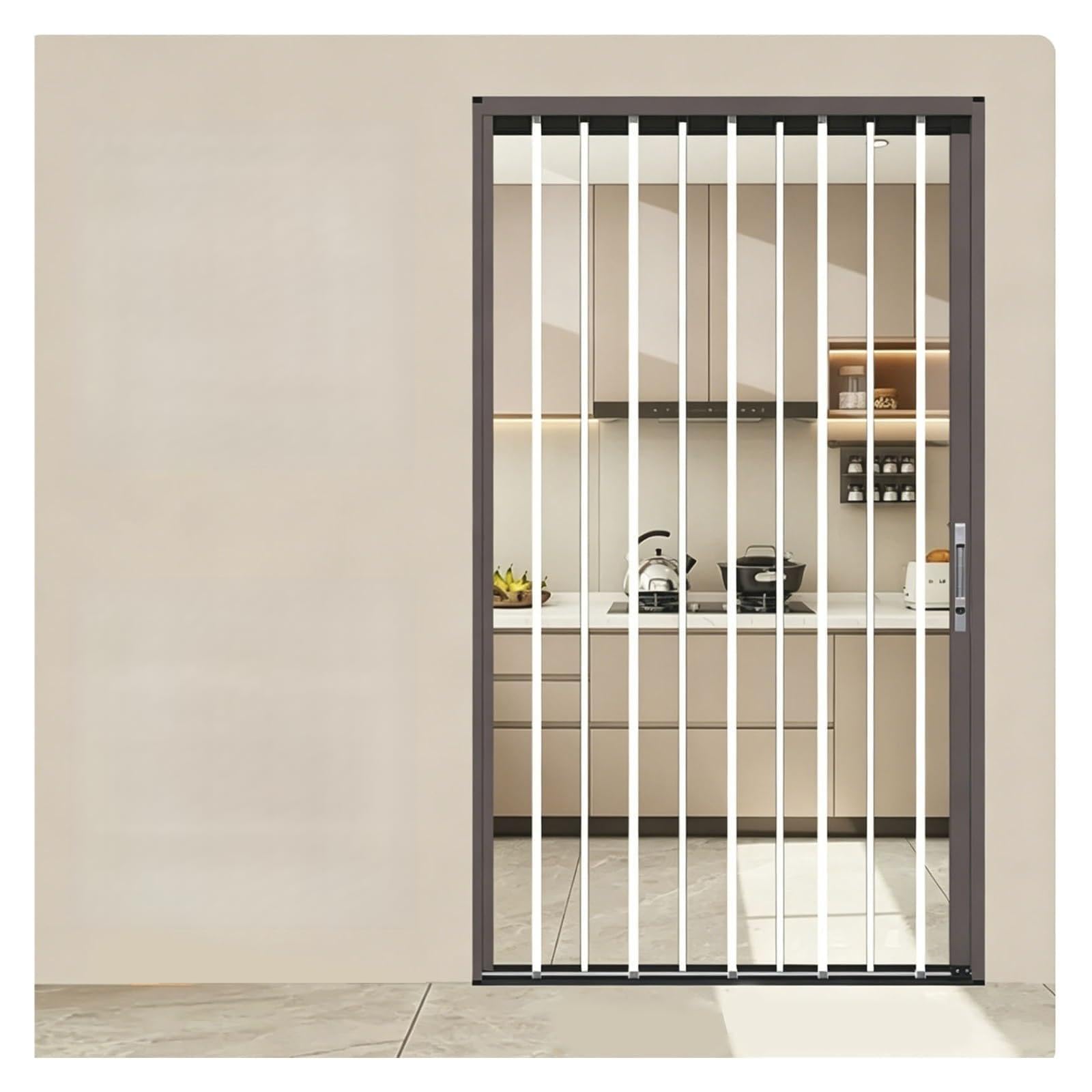 Accordion Room Divider Door with Transparent Panel for Home, Folding Interior Privacy Doors for Kitchen Bathroom Closet, No-Drilling(Brown,110x200cm(43x79in))