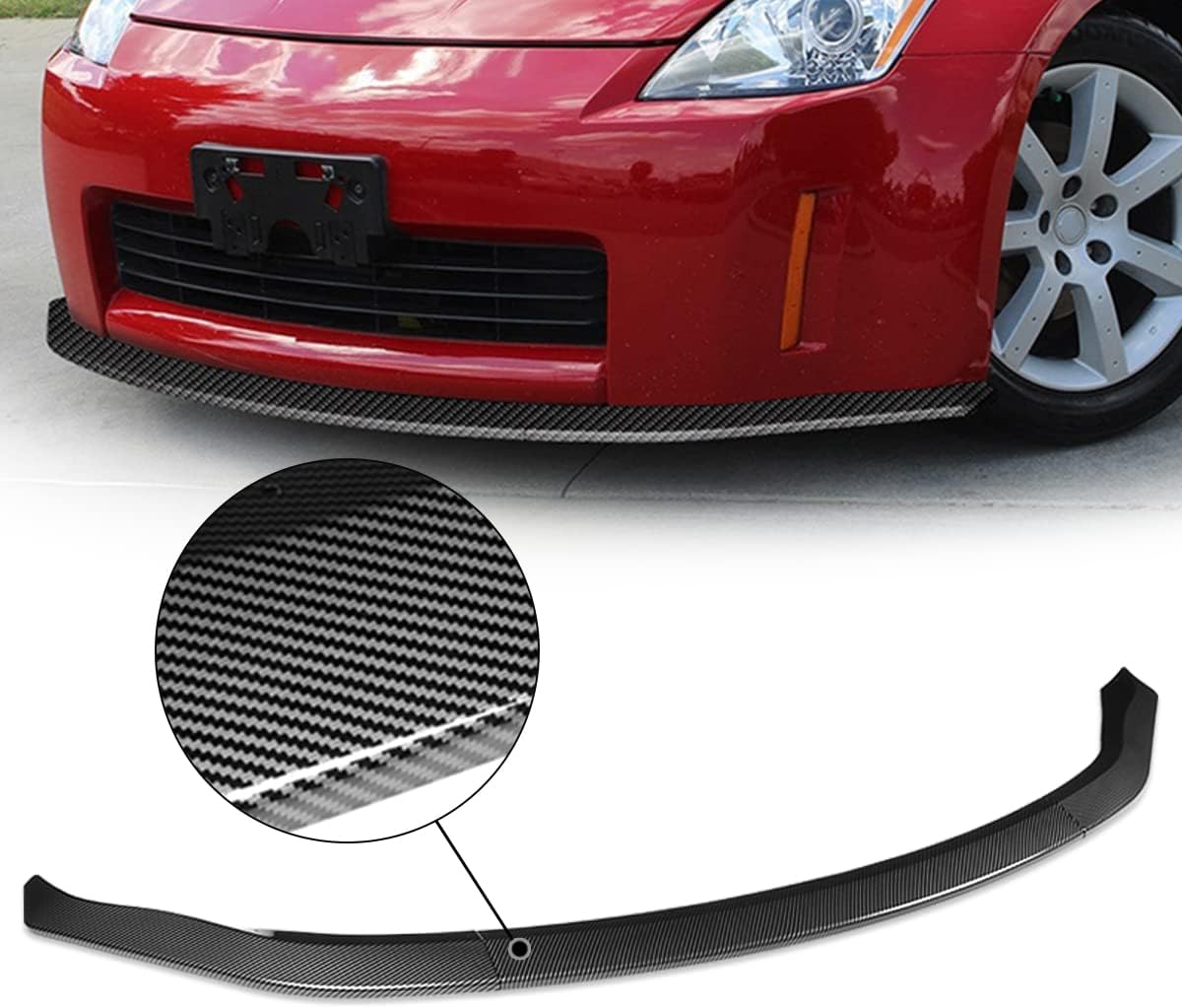 Auto Dynasty 3Pcs CT-Style Car Front Bumper Lip Spoiler Wing Body Kit Compatible with 350Z Z33 03-05, Carbon Fiber Look