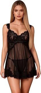 Lingerie Femme Dentelle Nuisette Sexy Été avec Armature XS-XXL