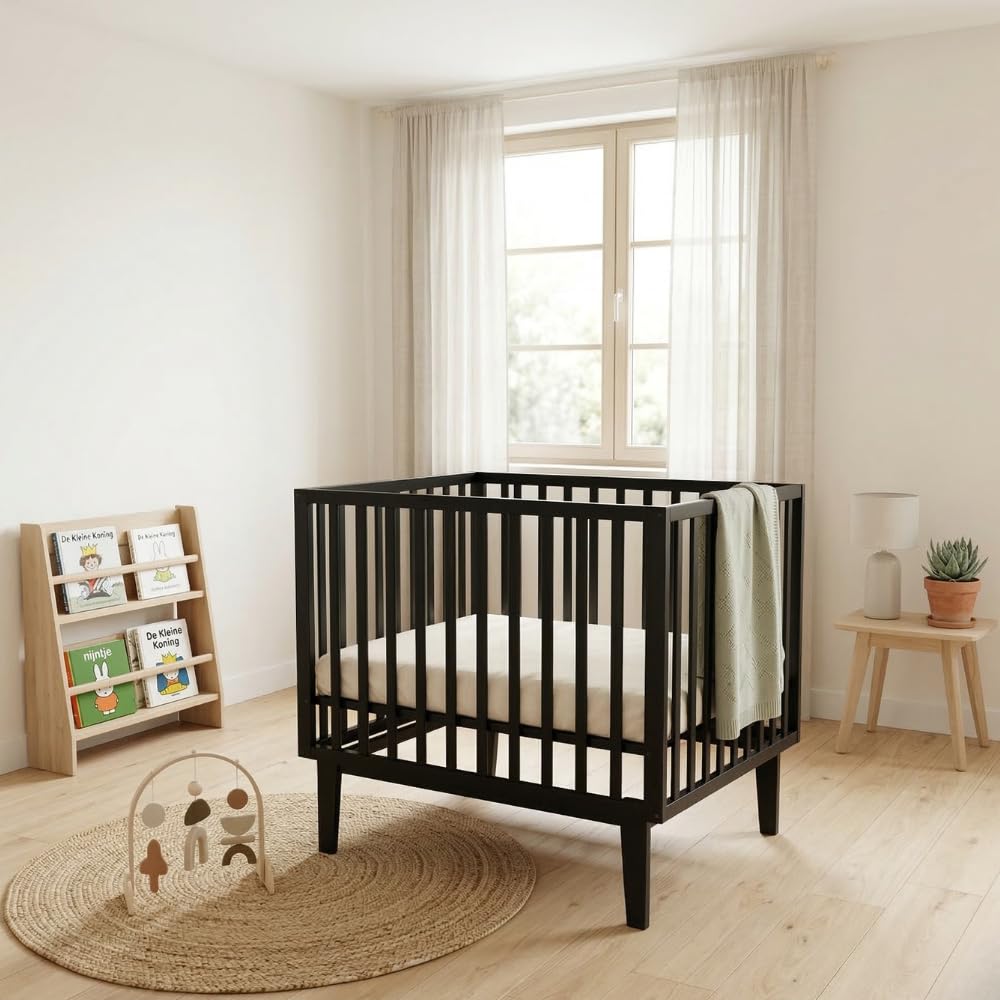 Born Lucky Parc Bébé Cubo | Parc Bébé Bois | Fond Réglable | 100x80cm (Noir)