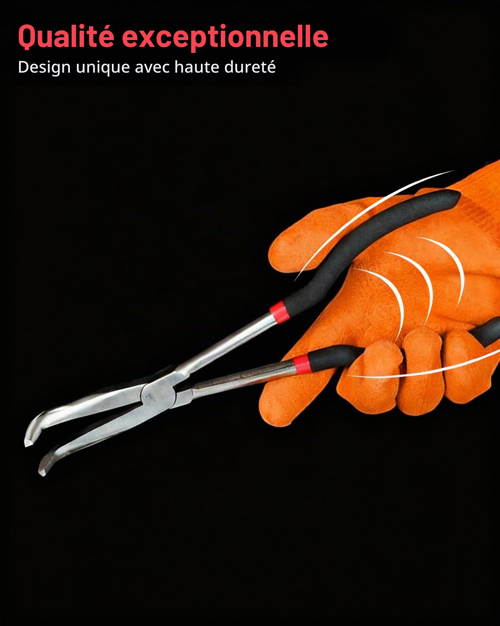 Jeu de 4 Pinces à Bec Long: Pince à Bec Droit 280 mm, pince à angle de 45°, 90° et Circulaire pour l'industrie, la Construction, l'ingénierie Mécanique, l'automobile