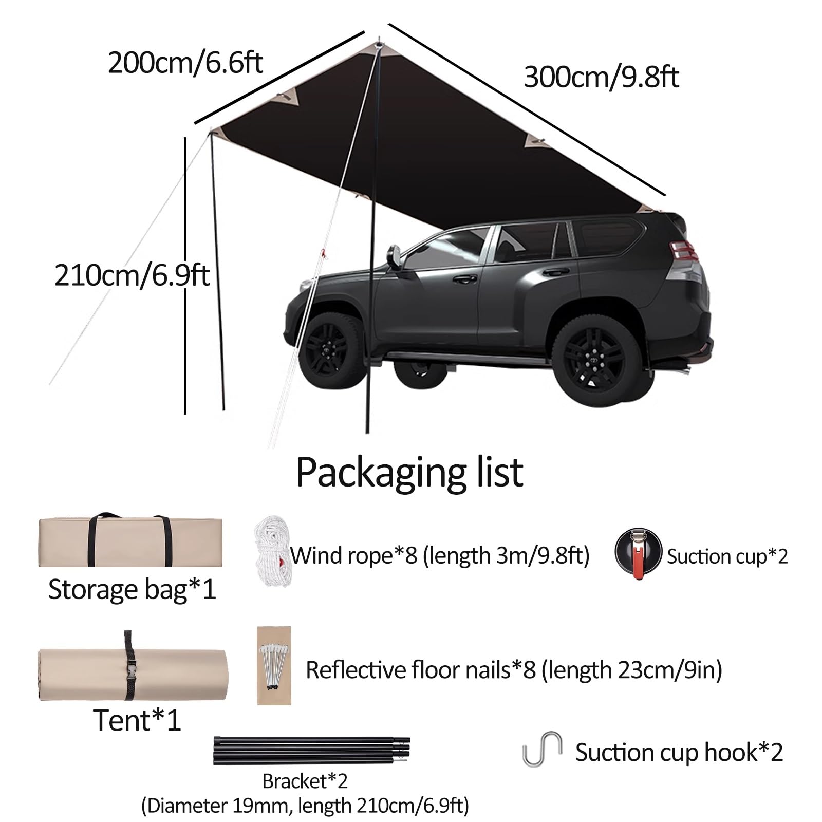 Tenda da Campeggio Portatile per Auto, Tenda da Campeggio Resistente alle Intemperie con Ventosa per attività All'aperto Come Viaggi di Pesca, 2x3M