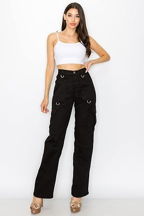 Aphrodite High Waisted Cargo Pants Womens High Rise Waist Multi Pockets Tapered Leg Fashion Casual Jeans