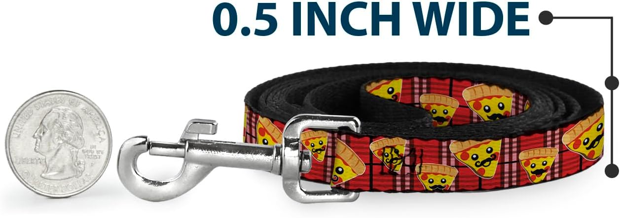 Dog Leash Pizza Man Plaid Red 6 Feet Long 1.0 Inch Wide