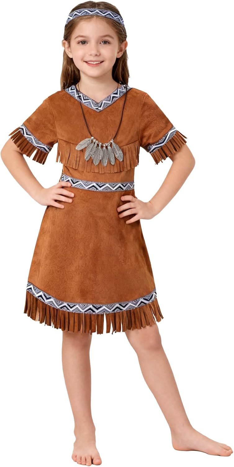 bakjuno Toddler Little Girl Indian Costume Girls Princess Dress Thanksgiving Outfit With Headband